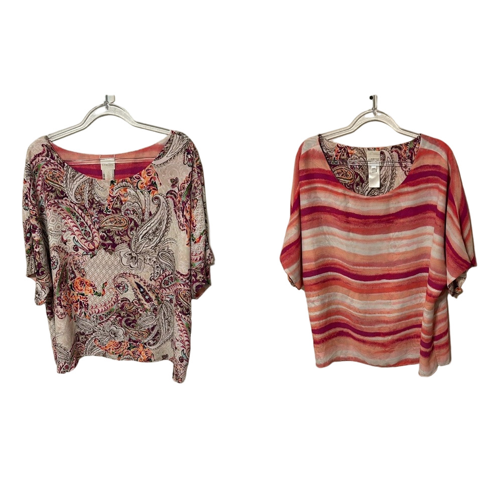 🐢Chico's Paisley Print  Blouse - 2 sides Multicolor size 3 GUC